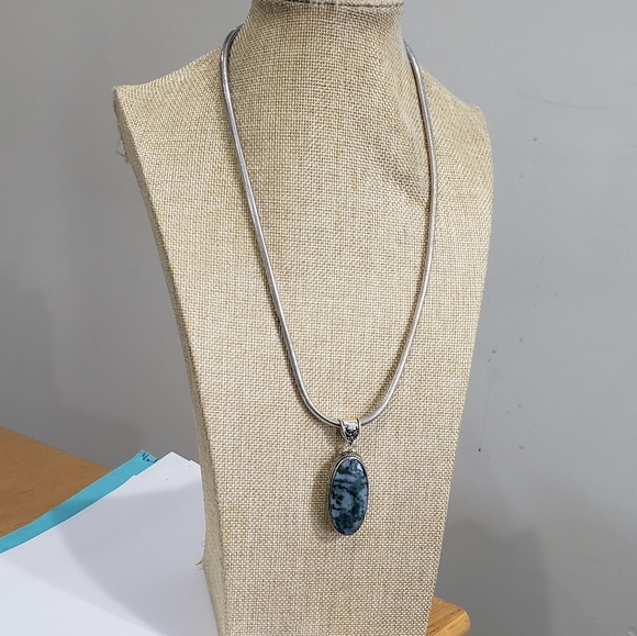 Natural Moss Agate Gem 925 Silver Handmade Thick Heavy Long Pendant Necklace - Picture 8 of 16